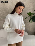 yipinpay Solid Elegant Basic Women Long Sleeve Loose Knit Sweater Outwear Winter 2023 Pullover Casual Fashion Jumper Sweater Tops
