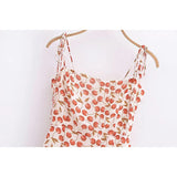 Yipinpay French Vintage Cherry Print Sling Dress Women Sexy Spaghetti Strap A-line Short Chiffon Summer Dress Holiday Robe
