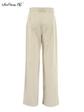 Yipinpay Beige Pleated High Waist Pants Pockets Office Ladies Wide Legs Pants Womens Casual Loose Work Trousers Summer 2023