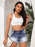 Yipinpay Summer New Fashion Ripped Skinny Denim Shorts For Women Sexy Stretch Tassel Jeans Shorts Casual Female Clothing S-2XL