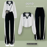 Yipinpay Spring and Autumn New Fashion Short Polo Sweatshirt+Wide Leg Pants Two Piece Women's Sportswear Set Korean Elegant Clothing