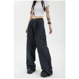 yipinpay Women's Blue Vintage Wide Leg Jeans Fashion Baggy High Waist Straight Pants High Street Mopping Denim Trouser Autumn Ladies