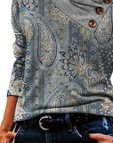 Yipinpay Paisley Print Button Detail Long Sleeve Top 2023 new fashion women's blouse female shirt autumn spring