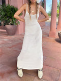 Yipinpay Summer Chic Knitted Cutout Long Dress 2023 New Beach Party Dress Women Spaghetti Straps Wrap Dresses Backless A-Line