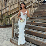 Yipinpay Knitted 3D Flower Maxi Slip Dress For Women Chic Sleeveless Backless V-neck Long Dress 2024 Summer Holiday Beach Lady Robe