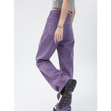 yipinpay Womenn Jeans Vintage Purple High Waist Streetwear Fashion 2023 Summer Straight Jean Pants Baggy Wide Leg Denim Trousers