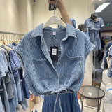 Yipinpay Waistcoat Jean Jacket Jaqueta Feminina Short Sleeve Denim Coat Chaqueta Mujer Women Crop Shirt Korean Tops Y2k Vest