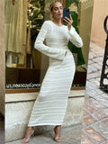 Yipinpay Hollow Out Bodycon Knit Dress Female Patchwork Solid High Waist Long Sleeve Fashion Knitwear Party Dress Gown Streetwear