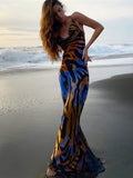 Yipinpay Mo Sexy Off Shoulder Print Summer Long Dress Women Backless Bandage Beach Dresses Female Casual Party Boho Vestidos 2023