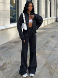 Yipinpay Autumn 2 Piece-Set Tracksuit Trousers Outfits Female Slim High Waist Drawstring Fashion Clothes Loose Women's Pants Sets