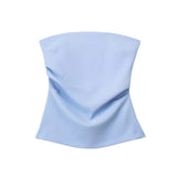 Yipinpay Blue Corset Top Women Off Shoulder Tube Tops For Women 2023 Ruched Backless Sexy Tops Woman Fashion Sleeveless Summer Top