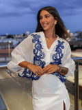 Yipinpay Flower Embroidered Shirts For Women 2024 Summer Loose Batwing Sleeve Blouse Female Holiday Street Lady Chic Beach Tops