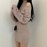 Yipinpay Vestido Mujer Round Long Sleeve Fake Two Piece Black Sweater Dress Bodycon Sexy Slim Hollow Out Knitted Autumn Tight Mini