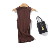 Yipinpay New Women Casual Knit Tank Top Round Neck Sleeveless Tees Solid Summer Crop Top
