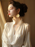 Yipinpay Korean Chic Shirt Women Clothing Stand Neck Lantern Sleeve Blouses Loose Elegant Vintage Blouse Office Lady Casusl Tops