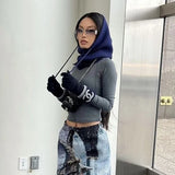 Yipinpay Women Y2K Retro Goth Hooded Scarf Hats Solid Color Knitted Pullover Drawstring Balaclava Winter Warm Hat Beanie Cap