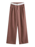Yipinpay 2024 Women Fashion Side Pockets Patchwork Straight Pants Vintage High Waist Zipper Fly Female Casual Trousers Mujer
