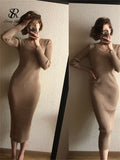 Yipinpay Women Autumn Knitted Dress V Neck Sexy Slim Elastic Oversized Basic Bodycon Long Dress Winter knit Warm Sweater Dresses