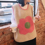 Yipinpay New Knitted Vest Women's Autumn Loose Small Fresh Flower Vest