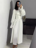 Yipinpay Ruffled Bandage Elegant Maxi Dress For Women Patchwork Slim Lace-Up Solid Vintage Evening Partywear Ladies Long Dress 2024