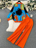 Yipinpay Winter Fashion Thick Sweater Suits 2024 Tie-dye Loose Pullover+Elastic Long Pants Print Casual Knitted Two Pieces Sets