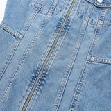 Yipinpay Blue Denim Dress Woman Sleeveless Short Dresses For Women Zip Up Jean Mini Dress 2023 Streetwear Casual Summer Dresses