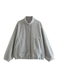 Yipinpay New 2024 Women Fashion Oversized Bomber Jacket Coat Vintage Solid Long Sleeve Female Pockets Chic Loose Outerwear