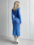 Yipinpay Spring Sexy Sweater Dress Casual 2023 V-Neck Elegant Knitted Women Dress Long Sleeve Bodycon Midi Dress Office Lady
