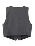Yipinpay Grey Sleeveless Blazer Woman Jacket Cropped Jacket Women's Suit Vest Waistcoat Women Autumn 2023 Elegant Vests For Women