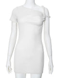 Yipinpay Off-Shoulder Bandage Summer Mini Dress For Women One-Shoulder Slim Fashion Elegant Patchwork Y2k Dress Female Mini Dress