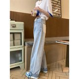 yipinpay Blue Women's Jeans High Waist Vintage Straight Baggy Denim Pants Streetwear Chic Design Fashion Wide Leg Denim Trouser
