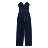 Yipinpay Off Shoulder Denim Jumpsuit Women Corset Long Jumpsuits Woman 2023 Summer Backless Baggy Jumpsuit Elegant Women's Overalls