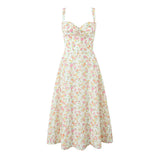 Yipinpay Sexy Elegant Women Lace Patchwork Floral Print Sling Midi Dresses Holiday Summer Lady Party Vestidos Cotton Robe