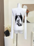 Yipinpay Retro Angel Print T-shirt for Women 2024 summer Fashion Slim Fit Tee Shirt Y2k Long Sleeve Bottoming Tops Mujer koreran fa