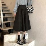 Yipinpay High Waist Black Diamond Check Skirt Women Midi Quilted Cotton Skirts Winter Faldas Largas Jupe Longue Femme