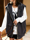 Yipinpay New Korean Fashion Women's Vest Casual Loose Hooded Zipper Top Autumn Winter Dark Gray Versatile Coat Women Clothing Trend