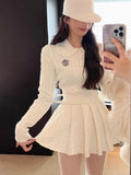 Yipinpay Autumn Preppy Style Knitted Clothing Suit Woman Slim Kawaii Swearter Tops Casual Y2k Mini Skirt Woman Fashion 2 Piece Set