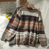 Yipinpay female art retro 2024 new fashion autumn and winter student Japanese diamond jacquard pullover