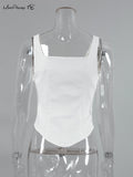 Yipinpay Casual White Tank Corset Tops Women Square Collar Sexy Triangle Sleeveless Camis Office Lady Black Summer Tops 2023