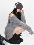 Yipinpay Hollow Out Sweater Women Streetwear Y2k Grunge Ripped Hole Long Sleeve Loose Knit Sweater Harajuku Fashion Pullover