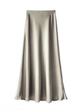 Yipinpay Black Satin High Waist Maxi Skirt Women Fashion Slim Patchwork Elegant Party Long Skirt Female High Street Y2k Long Skirt