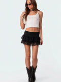 Yipinpay Women Y2K Vintage Low Waist Floral Lace See-through Layered Ruffle Hem Summer Mini Skirt Streetwear Aesthetic Clothes