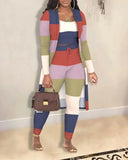 Yipinpay Women Jacket 3 Piece Set Suits Winter New Fashion Print Long Sleeve Coat Tank Tops Pants Set With Blouses Female Clothes