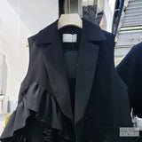 Yipinpay Irregular Cardigan Pleated Sleeveless Waistcoat Patchwork Loose Autumn Fashion Black Blazer Women Jacket Vest Ropa Mujer