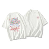 Yipinpay Flower T-shirt Women 2024 Summer Retro White Short Sleeved Cotton Tee Fashion Oversize Round Collar Loose All-Matched Top