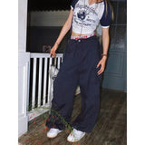 Yipinpay Harajuku Cargo Baggy Blue Jeans Streetwear Hip Hop Oversize Casual Wide Leg Vintage Demin Pants Women Y2k Loose Trousers