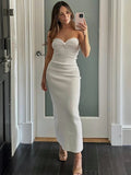 Yipinpay Strapless Knit Maxi Dresses For Women Summer Beach Party Bodycon Dress Off-Shoulder Twist Knitting Evening Backless Dress