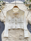 Yipinpay 2024 Fashion Pearl Warm Sweater Winter Office Lady Elastic Thick Loose Blouse Ladies Beading Autumn Sweet Pullovers