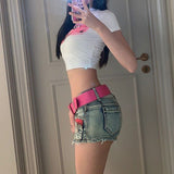 Yipinpay Y2k Vintage Jeans Skirt Women 2023 Summer Low Waist Sexy Gyaru Distressed Slim Denim Miniskirt Streetwear Night Club
