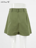 Yipinpay Street Green High Waist Shorts Skirts Female Summer Sexy Mini Pleated Shorts Fashion Casual Cotton Shorts 2023 Zip